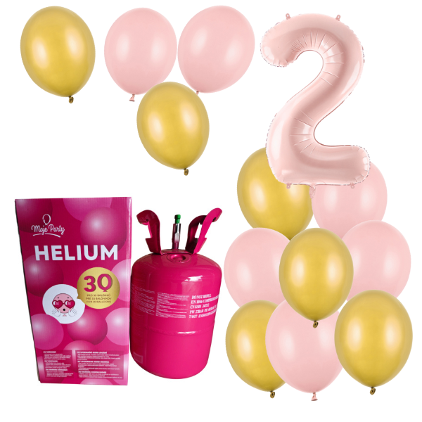 Helium - Balonkov� buket 2 narozeniny r��ovo zlat�