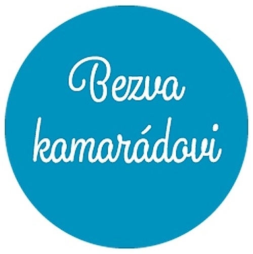 Samolepka na d�rek s textem -  Bezva kamar�dovi - modr� 10 cm