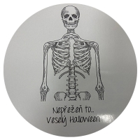 Samolepka "Nep�e�e� to - Vesel� Halloween" Kostra - sv. �ed� 10 cm