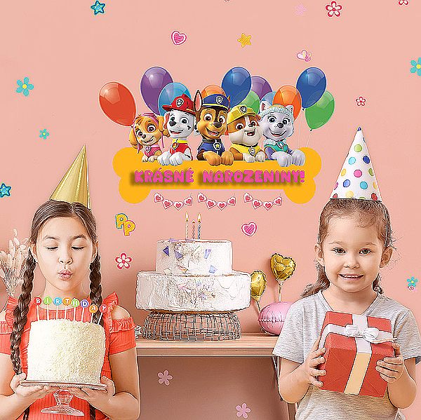 N�lepky na fotoze� Paw Patrol Kr�sn� narozeniny s bal�nky 45x65cm
