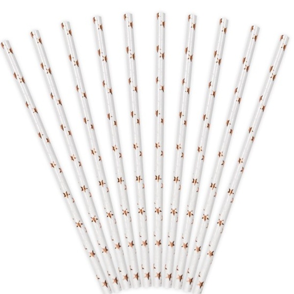 Br�ka pap�rov�, b�l�, s Rose gold hv�zdi�kami 19,5cm 10ks
