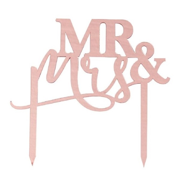 DEKORACE na dort Mr&Mrs akrylov� Rose Gold 15x16cm