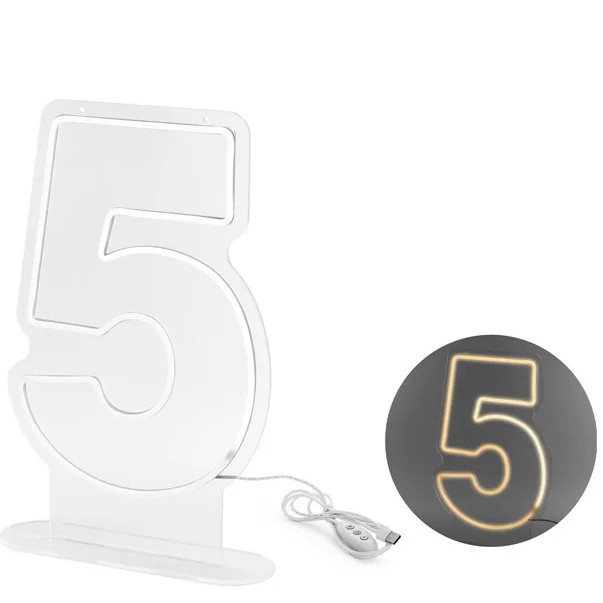 Neonov� LED ��slo '5', b�l�, 50 cm