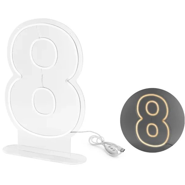 Neonov� LED ��slo '8', b�l�, 50 cm
