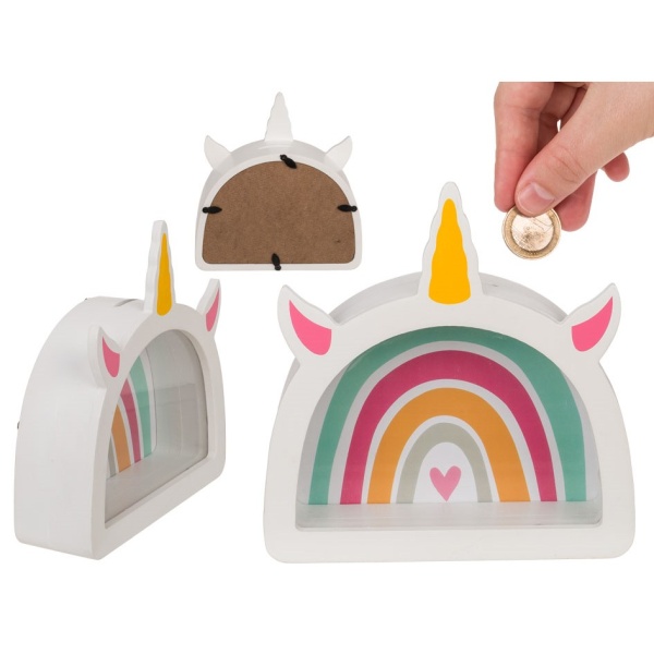 Pokladni�ka d�ev�n� Duhov� jednoro�ec 17,5 x 18 cm