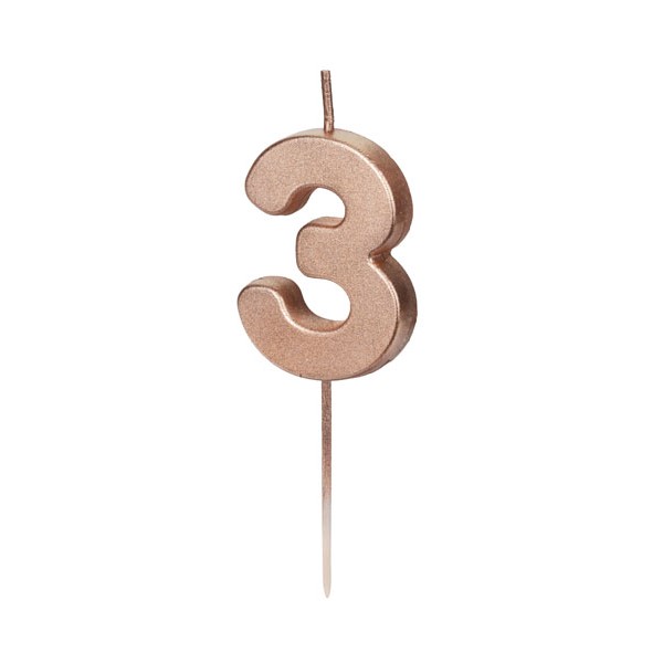 Sv��ka dortov� ��slo 3 r��ov� zlato 4,5 cm