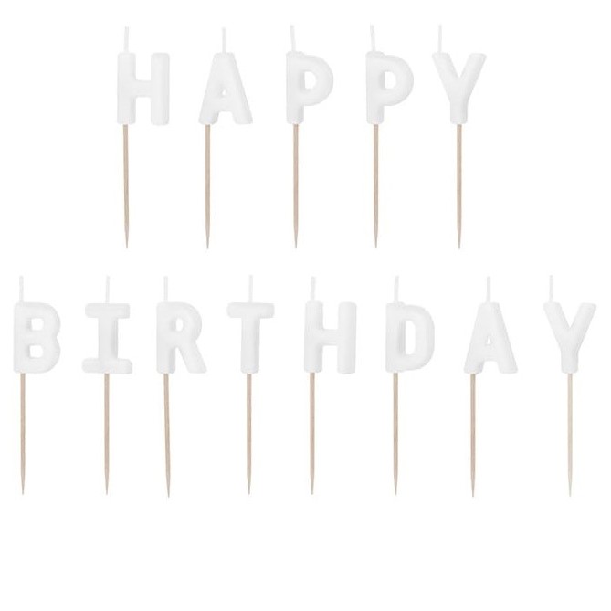 Sv��ky dortov� n�pis Happy Birthday b�l� 2,5 cm