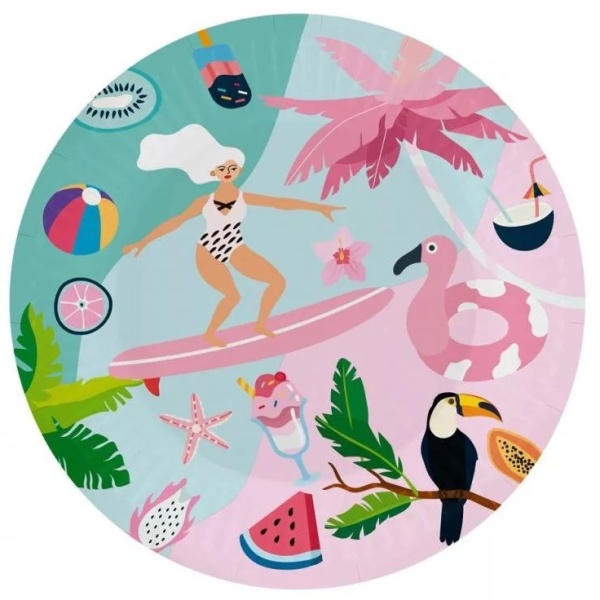 Tal��ky pap�rov� Summer Let�s Party surfing 18 cm 6 ks