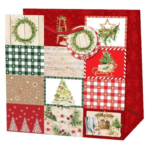 Ta�ka d�rkov� �tvercov�  V�no�n� patchwork �erven�/zelen� 15 x 14,5 x 6 cm