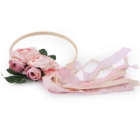 Dekorace svatebn� Kruh s kv�ty a stuhou r��ov� 19,5 cm
