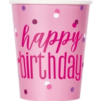 Kel�mky pap�rov� Happy Birthday r��ov� 266 ml 8 ks