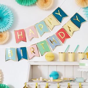 BANNER Happy Birthday barevn� se zlatem