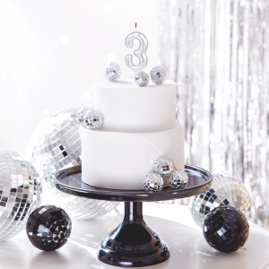 Sv��ka dortov� leskl� "3" st��brn� 6 cm