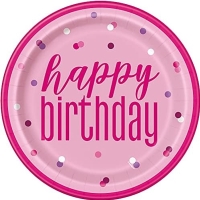 Tal��ky pap�rov� Happy Birthday r��ov� 22 cm 8 ks