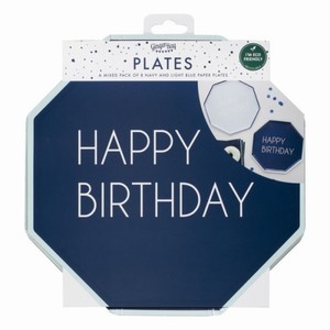 Tal��ky pap�rov�, modr�  "Happy birthday" 25cm 8ks
