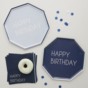 Tal��ky pap�rov�, modr�  "Happy birthday" 25cm 8ks