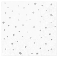 Ubrousky pap�rov� b�l� se st��brn�mi hv�zdami 33 x 33 cm 10 ks