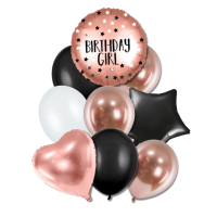 Bal�nkov� buket - "Birthday girl", narozeniny, rose gold a �ern� 9ks